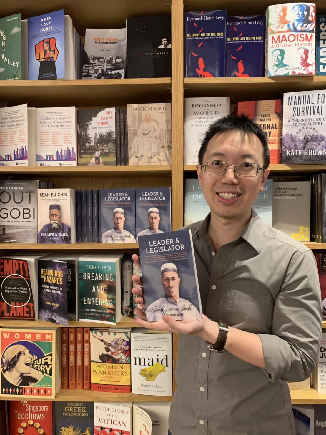 Published author and public speaker Shawn Seah at Kinokuniya bookstore, Singapore.
