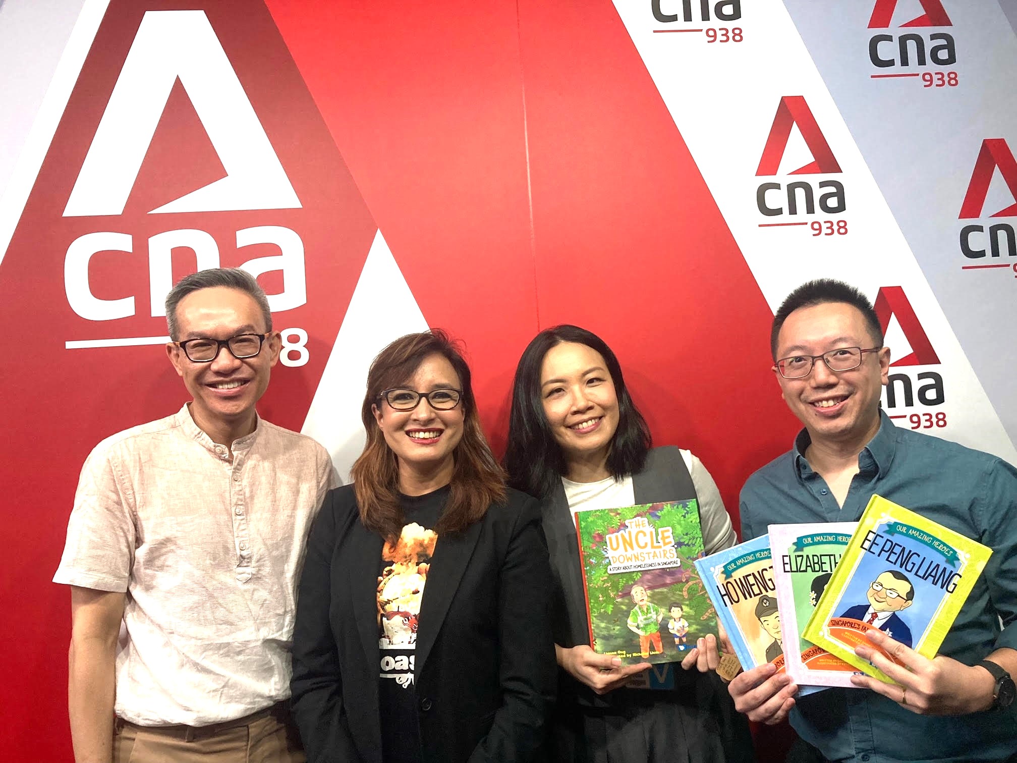 Photo of William Phuan, Melanie Oliveiro, Lianne Ong, and Shawn Seah at CNA938.