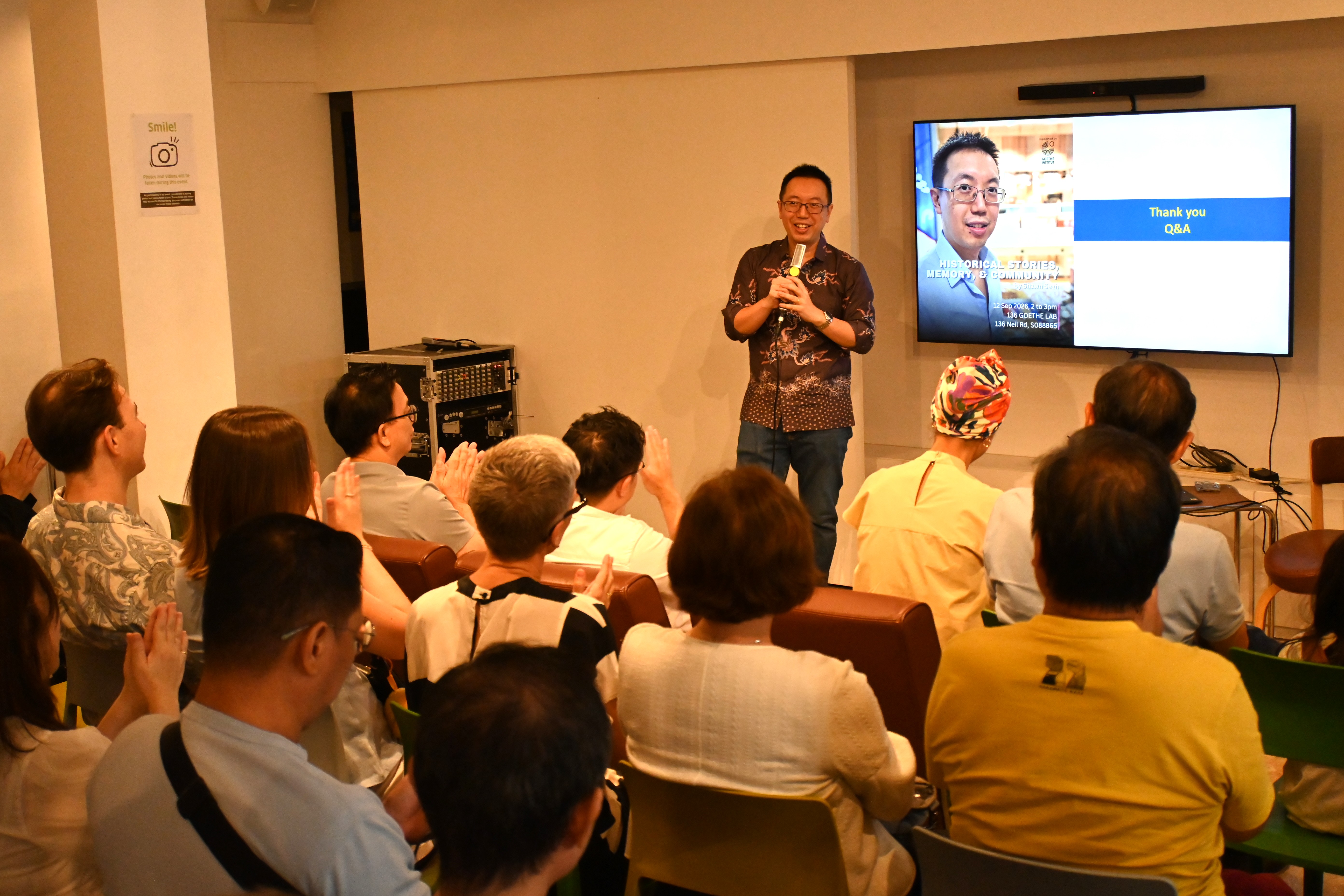Author and speaker Shawn Seah engaging the audience at Goethe-Institut Singapur on 12 September 2026. 